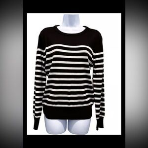 NWT CIELO Women's XL  Black White Striped Scalloped Soft, Sweater Cardigan Top